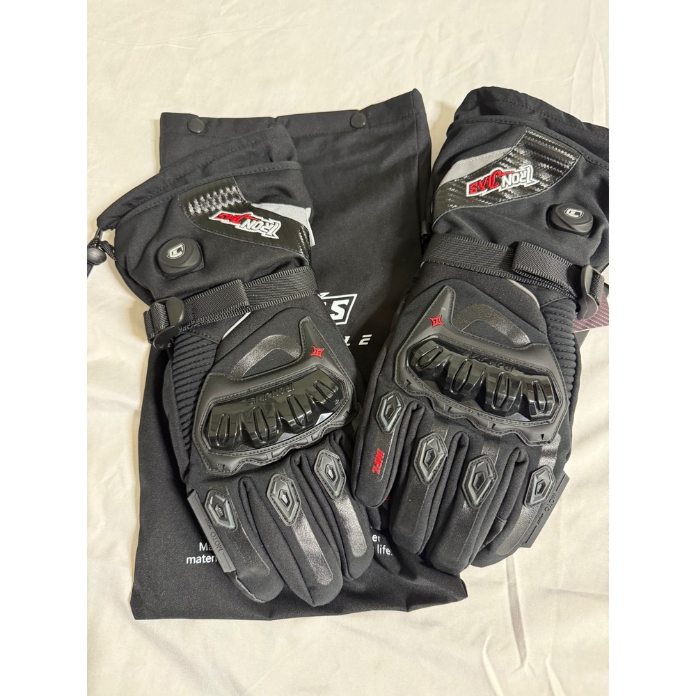 Iron Jias Motorcycle Gloves Winter Waterproof 3M Thinsulate Armor Black NWT
